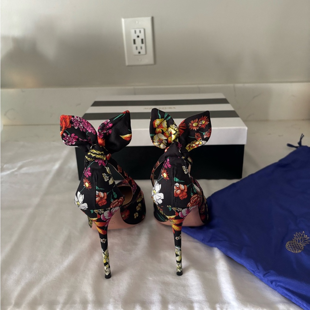 Aquazzura Deneuve Bow Tie 105 Floral Slingback Pump EU 38/US 7.5 - Picture 3 of 6
